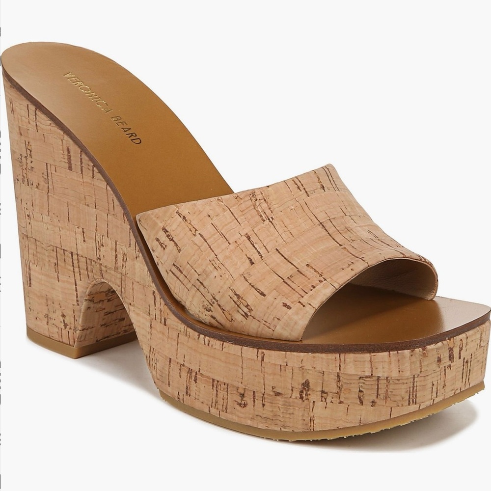 Veronica Beard Cork Platform Slide Sandals in Natural Tan